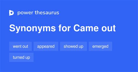 <strong>thesaurus</strong> words phrases idioms Parts of speech verbs nouns Tags rise emerge surface suggest new get <strong>out</strong> v. . Came out synonym